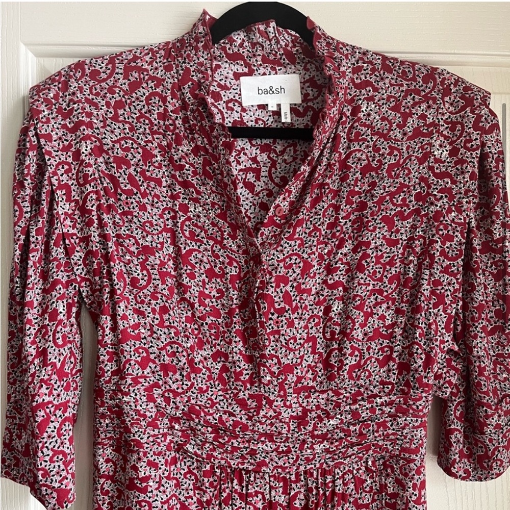 BA&SH Chelsea Wrap-effect Red Floral Print Crepe Dress 6 Like New - Picture 5 of 16